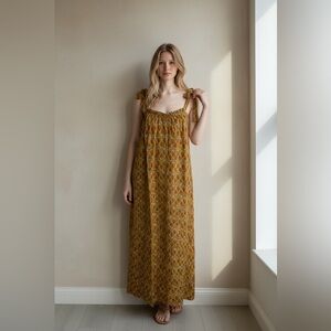 $198 Ex Voto Iris Orange block print cotton dress NWT